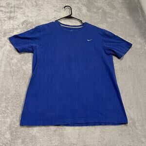 Nike Shirt Mens Large Blue Swoosh Logo Crewneck Athletic Cotton Tee Top Classic
